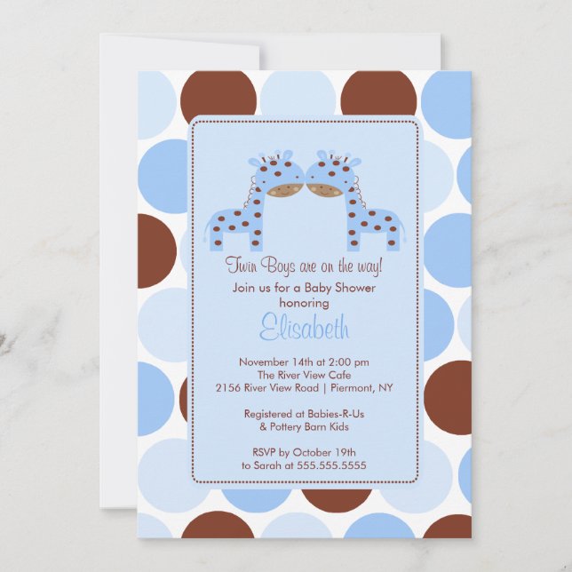 Twillingars Blue Giraffe Många Baby Shower-inbjuda Inbjudningar (Framsida)