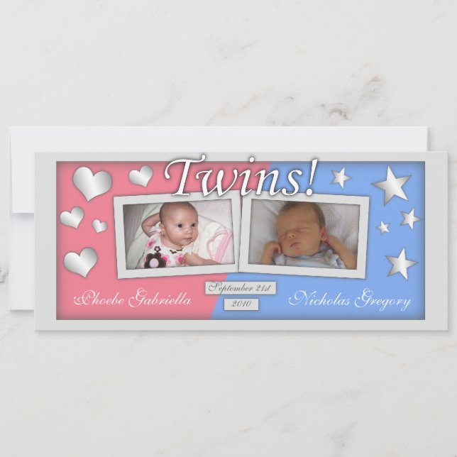 Twillingars Girl & Boy Tillkännagivande för födels Meddelande (Framsida)