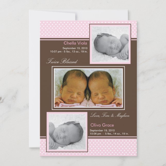 Twillingars Girls Birth-annonsering Meddelande (Framsida)