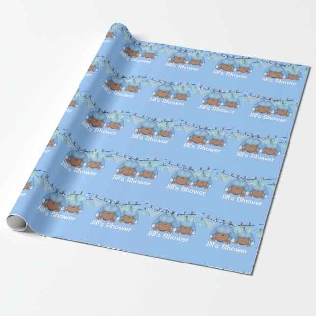 TWIN AFRICAN AMERICAN BOYS WRAPPING  Shower Presentpapper (Utrullad)