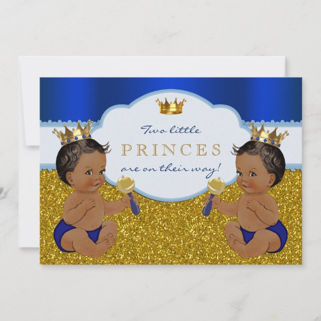 Twin African American Prince Baby Shower Inbjudningar (Framsida)