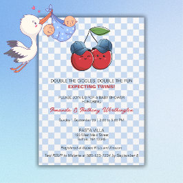 Twin Baby Boys Baby Shower Flat Card Inbjudningar
