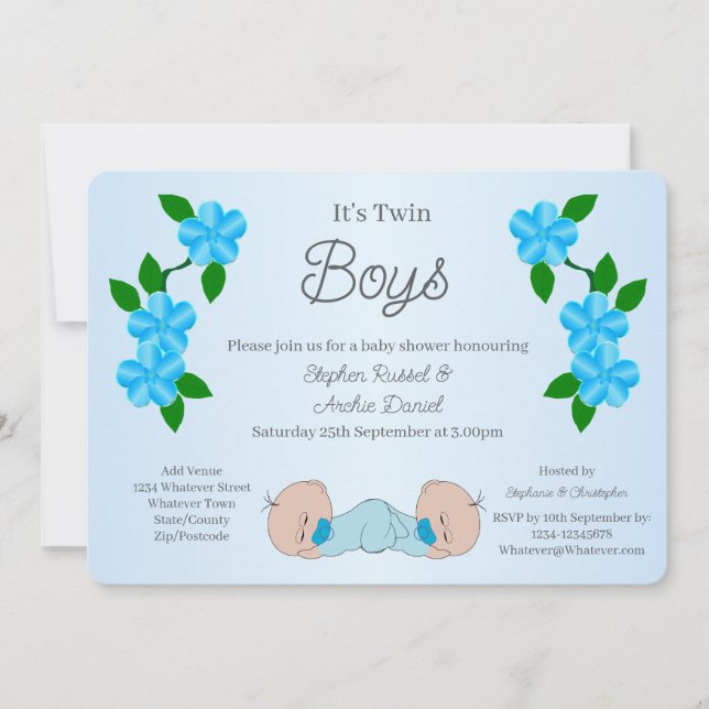 Twin Baby Boys Baby Shower Inbjudningar (Framsida)