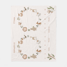 Twin Baby Milestone Boho Woodland Animals Fleecefilt