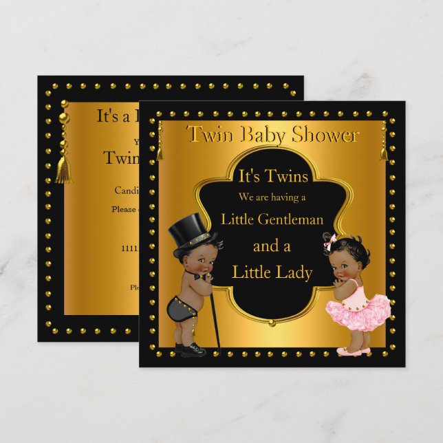 Twin Baby Shower Boy and Girl Ethnic Inbjudningar (Fram/baksida)
