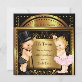 Twin Baby Shower Boy and Girl Guld Blonde Inbjudningar