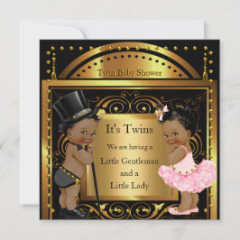 Twin Baby Shower Boy and Girl Guld Ethnic Inbjudningar