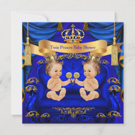 Twin Baby Shower Boy Prince Blue Guld Inbjudningar