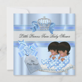 Twin Baby Shower Boys Blue Little Prince Krona 3 Inbjudningar