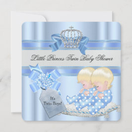 Twin Baby Shower Boys Blue Little Prince Krona 3D Inbjudningar