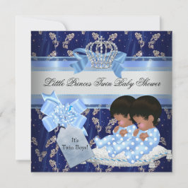 Twin Baby Shower Boys Blue Little Prince Krona Inbjudningar