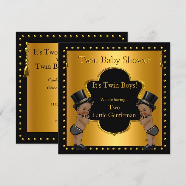 Twin Baby Shower Boys Little gentleman Ethnic Inbjudningar (Fram/baksida)