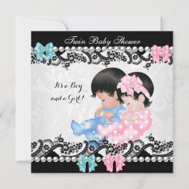 Twin Baby Shower Cute Girl Rosa Boy Blue Inbjudningar