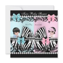 Twin Baby Shower Cute Girl Rosa Boy Blue Zebra