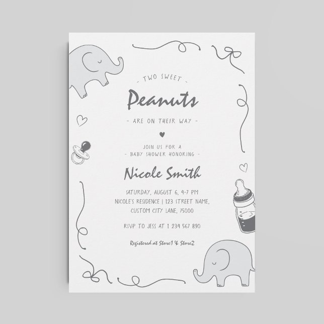 Twin Baby Shower Hand plockade Elephants Nappar Inbjudningar (Skapare uppladdad)