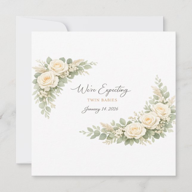 Twin Baby Shower Invitation Botanical Greenery Flo Inbjudningar (Framsida)