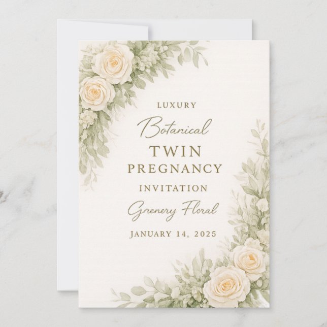 Twin Baby Shower Invitation – Elegant Botanical Fl Inbjudningar (Framsida)