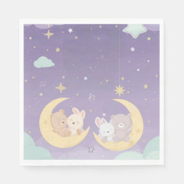Twin Baby Shower Napkins Sleeping Animals Moon Pappersservett