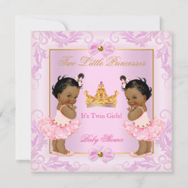 Twin Baby Shower Princess Tiara Girl Rosa Ethnic n Inbjudningar