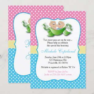 Twin Baby Shower - två ärtor i en Pod Inbjudningar