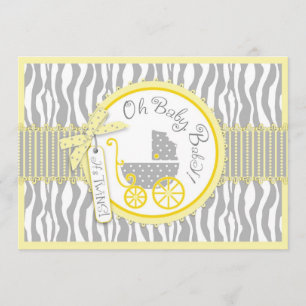 TWIN barnvagn, Zebratryck Gul Baby Shower Inbjudningar