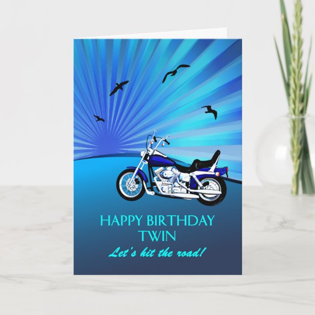 Twin Birthday Motorcykel Sunset Card Kort (Framsida)