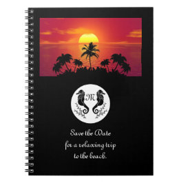 Twin Black Seahorse Silhouette Monogram Photo Anteckningsbok