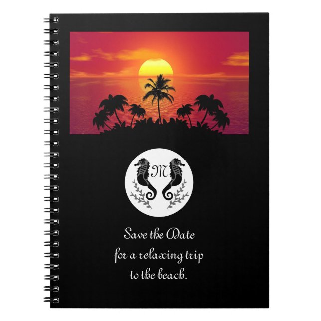 Twin Black Seahorse Silhouette Monogram Photo Anteckningsbok (Framsidan)