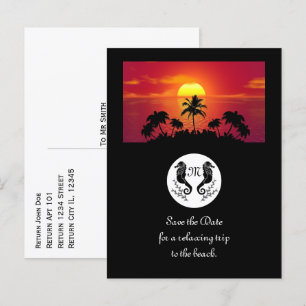 Twin Black Seahorse Silhouette Monogram Photo Inbjudan Vykort