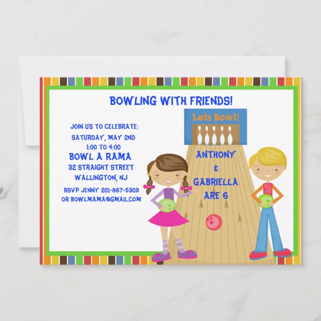 Twin Bowling Födelsedagsfest inbjudan (Framsida)