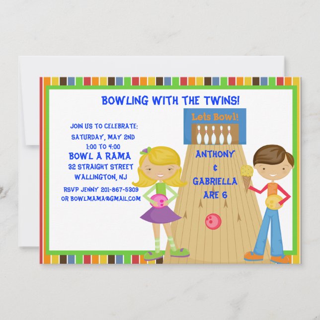 Twin Bowling Födelsedagsfest inbjudan (Framsida)