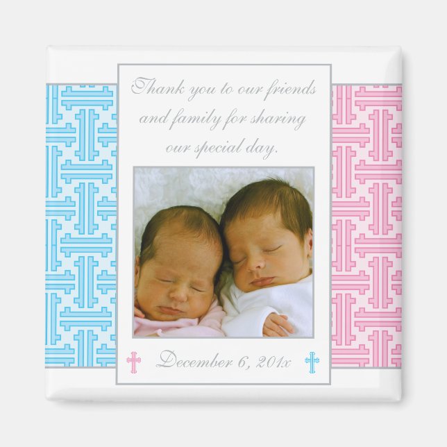 Twin Boy and Girl Baptism Favor - Photo Magnet (Framsidan)
