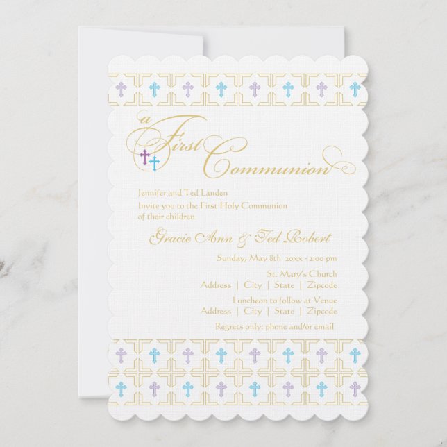 Twin Boy and Girl First Communion-inbjudan Inbjudningar (Framsida)