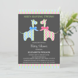 Twin Boy and Girl Giraffe Baby Shower Inbjudningar
