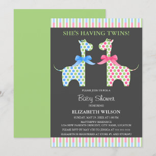 Twin Boy and Girl Giraffe Baby Shower Inbjudningar