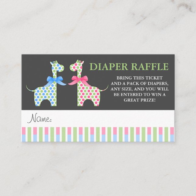 Twin Boy and Girl Giraffe Diaper Raffle Biljett Tilläggskort (Framsida)