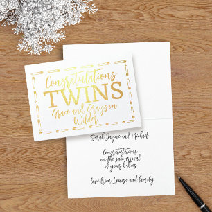 Twin Boy Baby Grattiss Nya föräldrar Folierat Kort