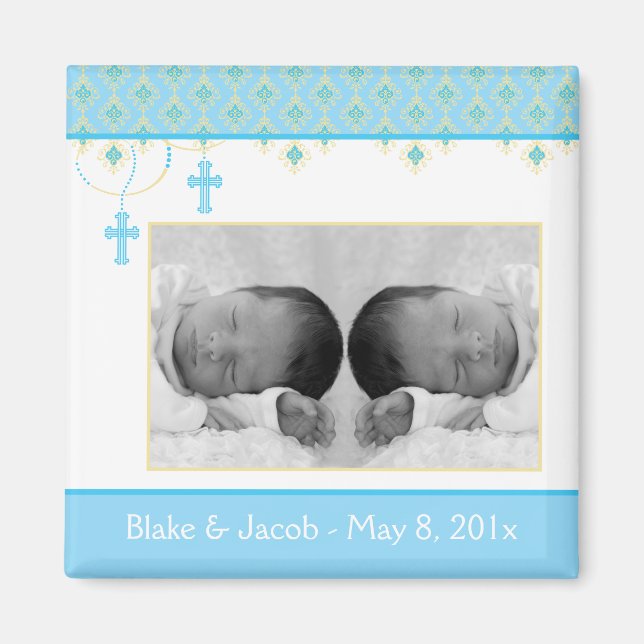 Twin Boy Baptism/Christening Favor - Photo Magnet (Framsidan)