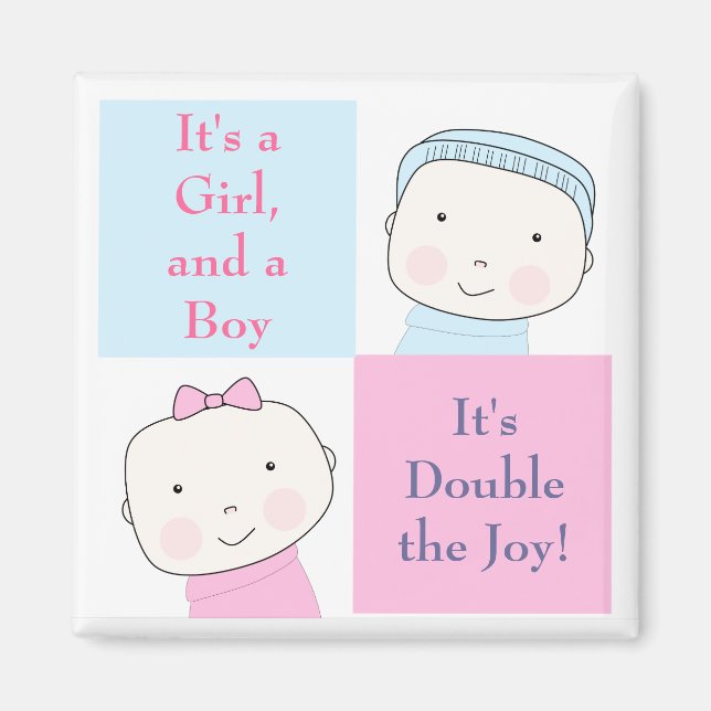Twin Boy Blue Rosa Baby Magnet (Framsidan)