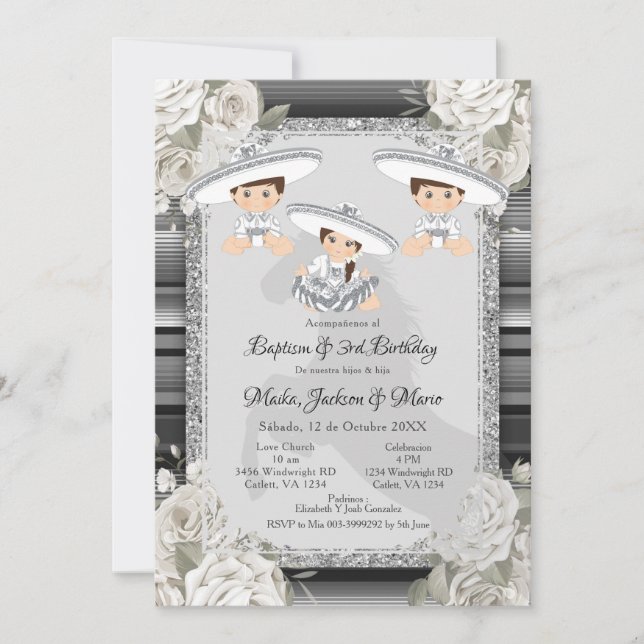 Twin Boy Brown & White Baptism och tredje födelsed Inbjudningar (Framsida)