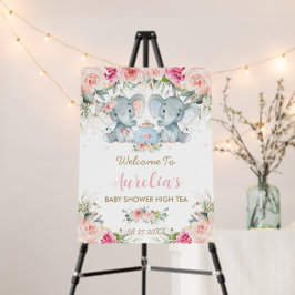 Twin Boy Elephant Rosa Blommigt Tea Baby Shower