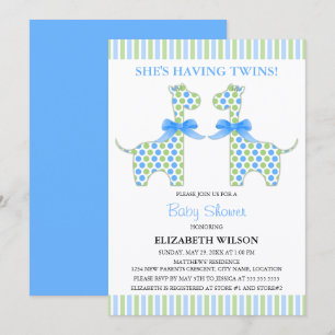 Twin Boy Giraffe Baby Shower Inbjudningar