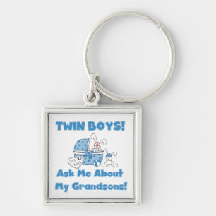 Twin Boy Grandsons Gifts Fyrkantig Silverfärgad Nyckelring