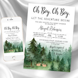 Twin Boy Hjort Woodland Oh Boy Baby Shower Inbjudningar