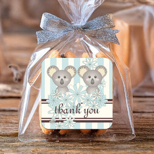 Twin Boy Shower / Birthday Koala Tack Fyrkantigt Klistermärke