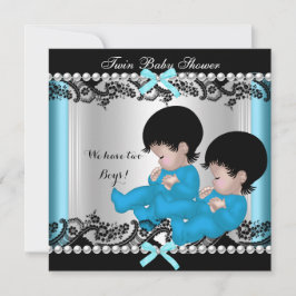 Twin Boy Shower Blue Cute Pojke Inbjudningar