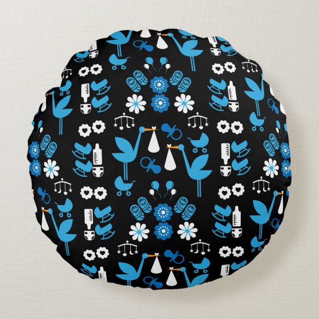 Twin Boy Stalk Delivery Blue Rund Kudde (Framsidan)