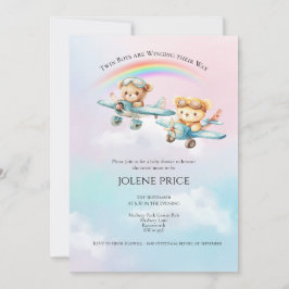 Twin Boy Teddies Baby Shower-inbjudan Inbjudningar