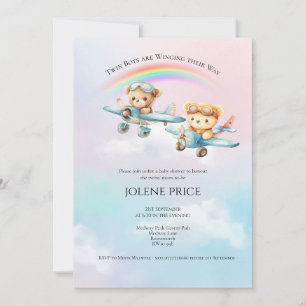 Twin Boy Teddies Baby Shower-inbjudan Inbjudningar