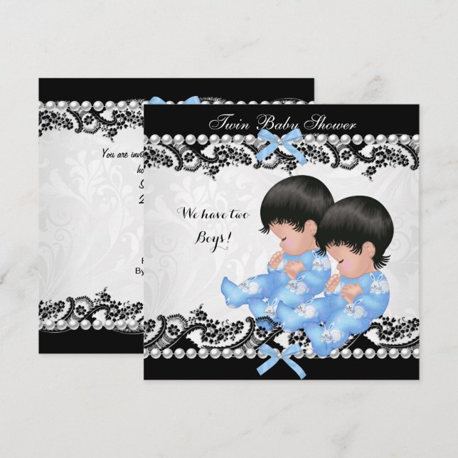 Twin Boys Baby Shower Cute Boy Blue Inbjudningar (Fram/baksida)
